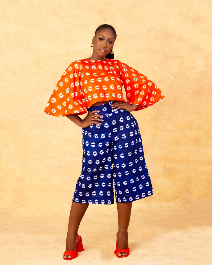 Coin Cullote Set (Adire Cotton) available for sale in Nigeria