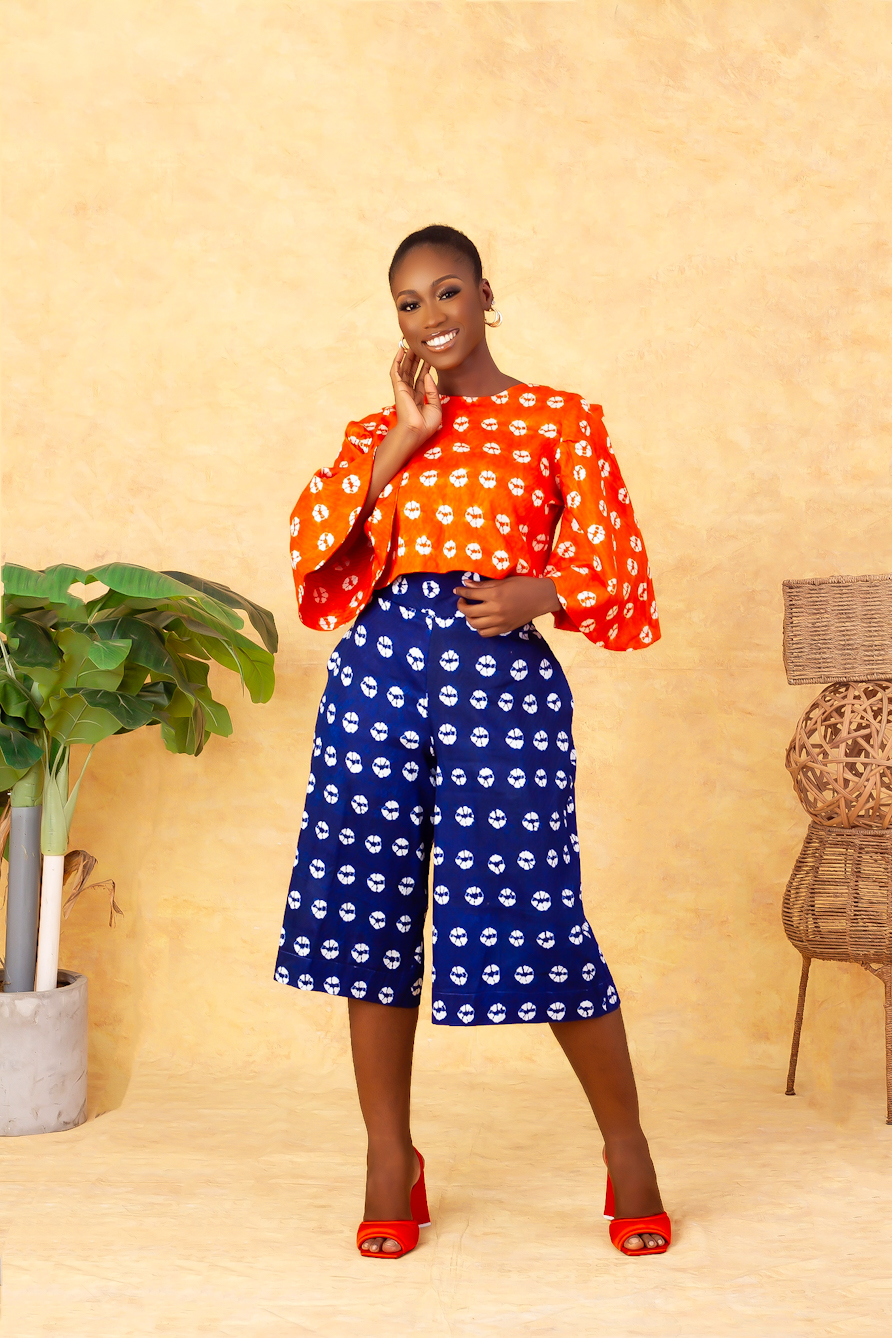 Coin Cullote Set (Adire Cotton) available for sale in Nigeria