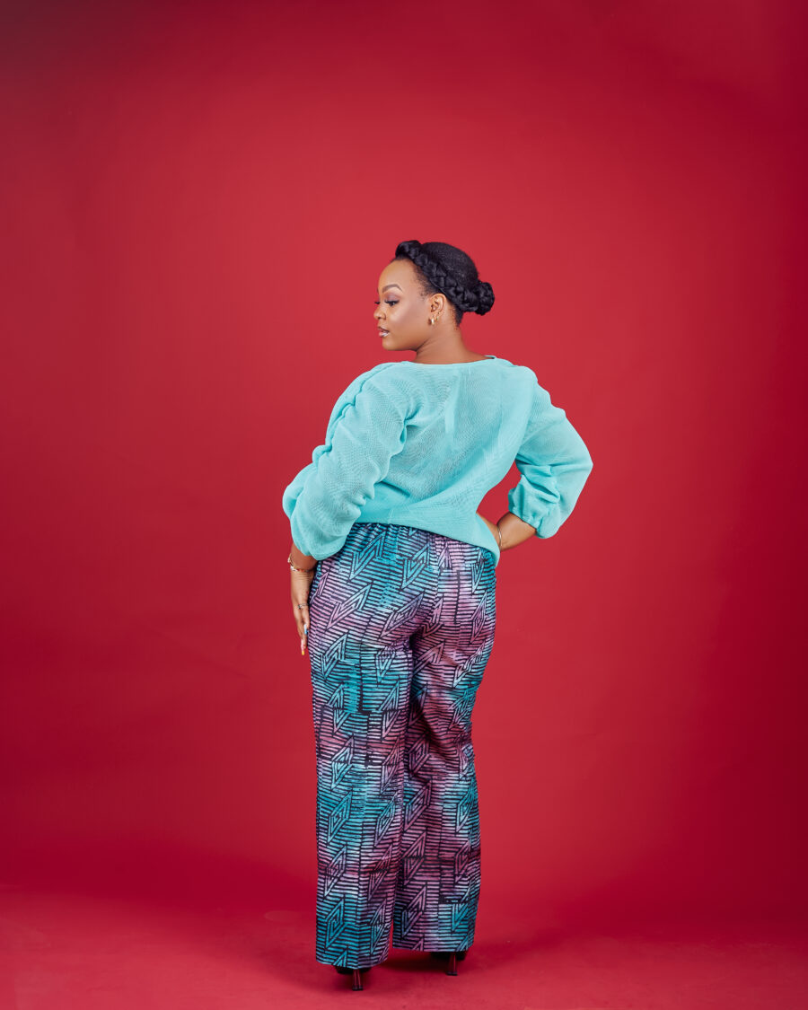 Sleeve V-Neck Top with Adire Hand-Dyed Pants