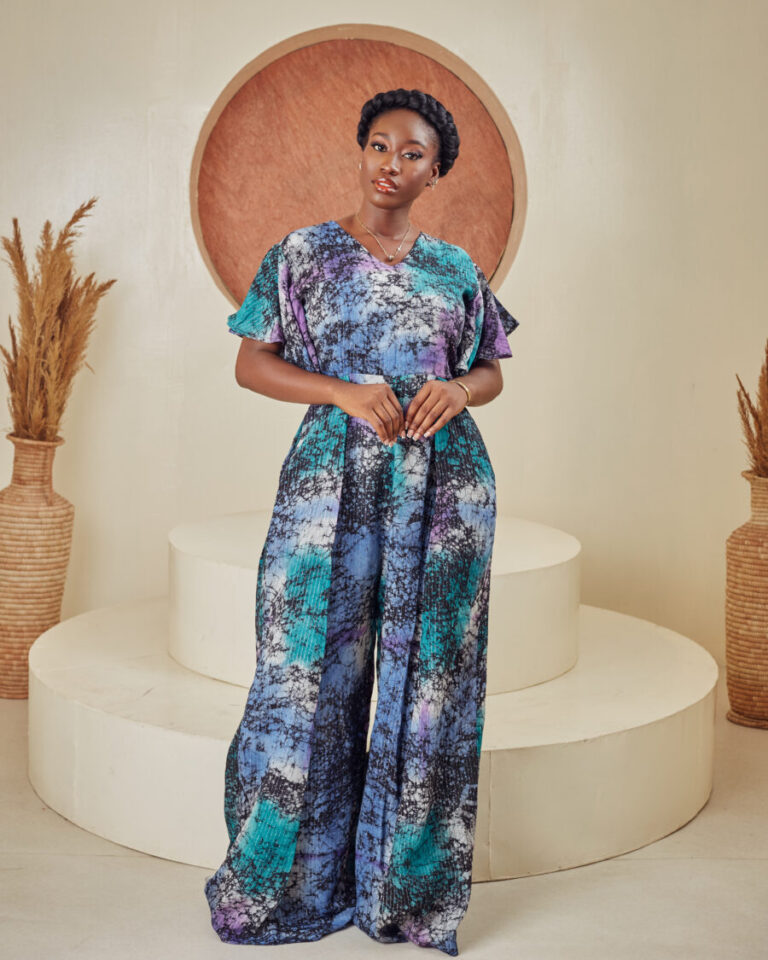 Best African Textile Patterns- Adire Pleated Jumpsuit with Palazzo-Style Side Pockets – OFURE JUMPSUIT