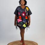 Denim with aso oke patches dress available for sale in Nigeria