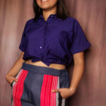 Denim and Aso Oke Cargo Pants on Body Pantry