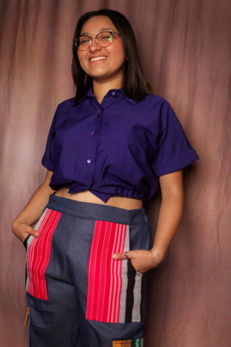 Denim and Aso Oke Cargo Pants on Body Pantry